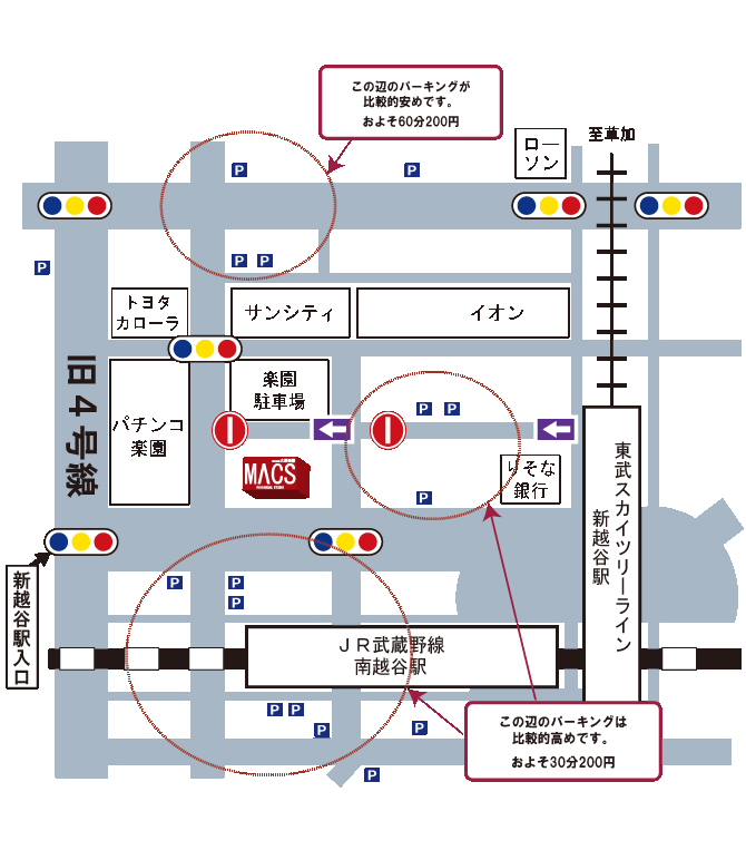 大野楽器周辺のパーキング